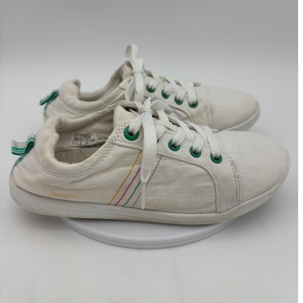 VIONIC BEACH White Sneaker Shoe Canvas Support Comfort Rainbow 7 Casual‎ Lace Up